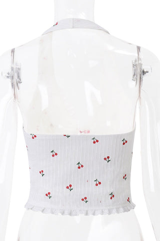 Cherry Print Halter Tie Tank Top