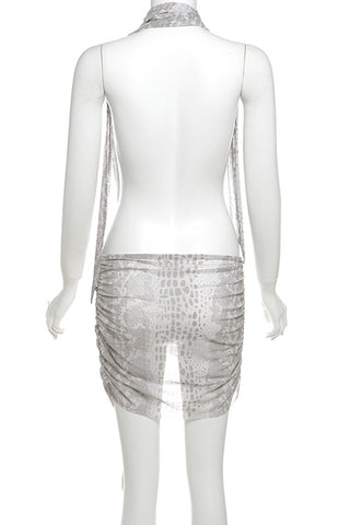 Halter Neck Cocktail Dress with Scarf