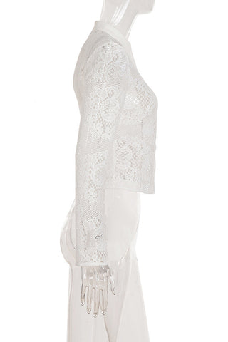 Lace Button-Front Long Sleeve Top