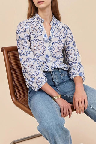 Patterned Button-Front Blouse