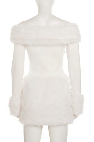 Off-Shoulder Faux Fur Mini Dress