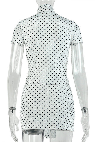 Polka Dot Skirt Set with Tie Neck