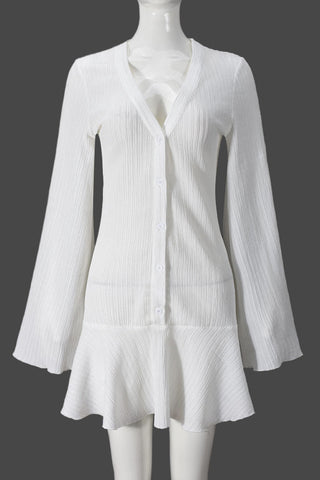 Button-Front Casual Dress with Flared Hem