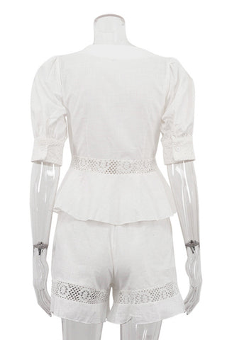 Lace Trim Peplum Short Set