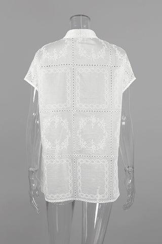 Patterned Button-Up Blouse