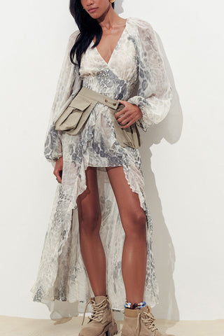 Chic V-Neck Long Sleeve Dress