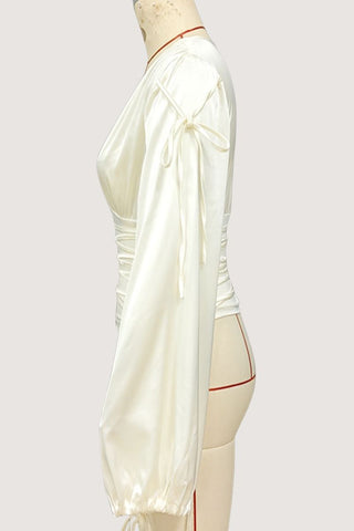 Deep V-Neck Wrap Blouse