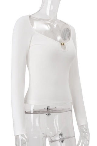 Elegant Long-Sleeve Blouse with Metal Accent