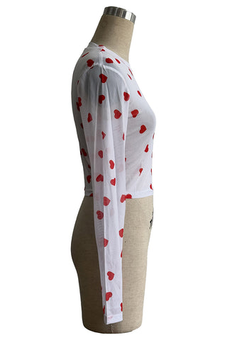 Heart Pattern Sheer Long Sleeve Tee