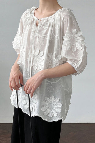 Floral Detail Tie-Front Top