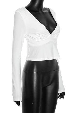 V-Neck Long Sleeve Peplum Blouse