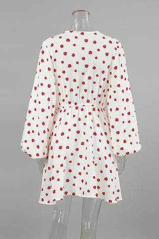Flowy Strawberry Print Casual Dress