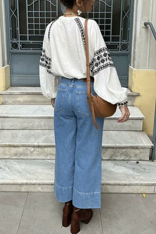 Patterned Sleeve Blouse