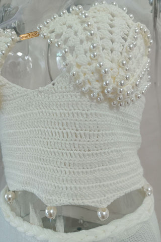 Pearl Trim Crop and Skirt Set