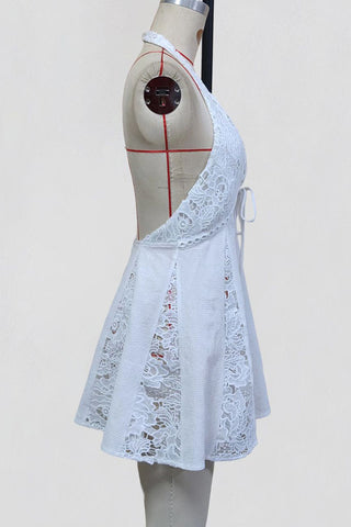 Halter Lace-Trim Mini Dress