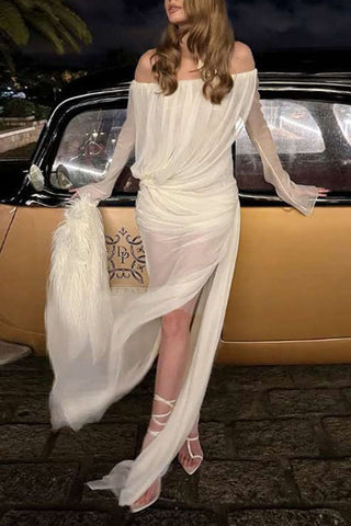 Draped Long Sleeve Casual Dress