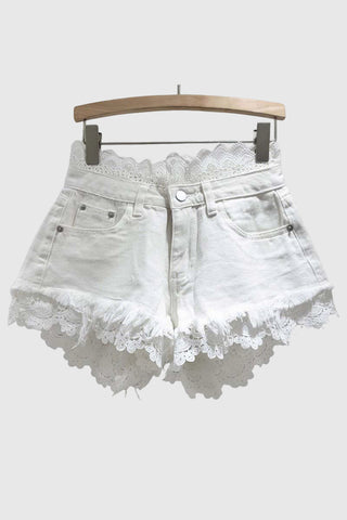 Lace-Accent Denim Shorts