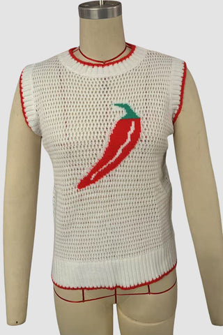 Chili Pepper Knitted Sleeveless Sweater