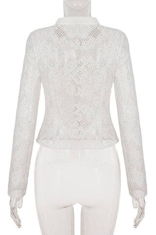 Lace Button-Front Long Sleeve Top