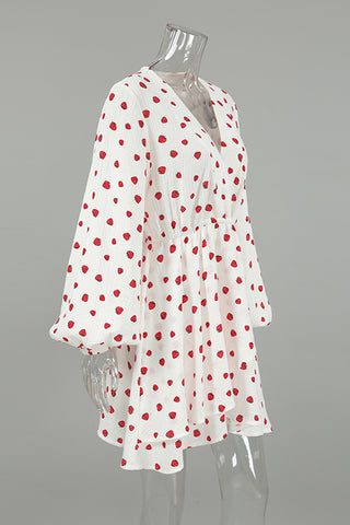 Flowy Strawberry Print Casual Dress