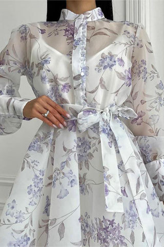 Button-Front Floral Casual Dress