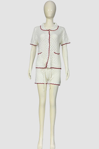 Lace-Trimmed Short Set with Pockets