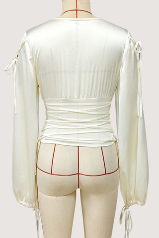 Deep V-Neck Wrap Blouse