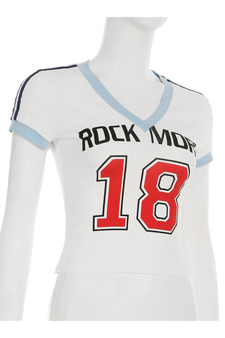 Graphic V-Neck Cropped T-Shirt