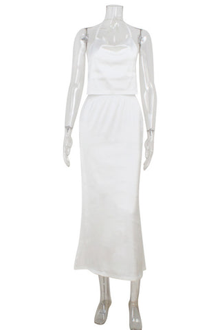 Elegant Two-Piece Satin Skirt Set