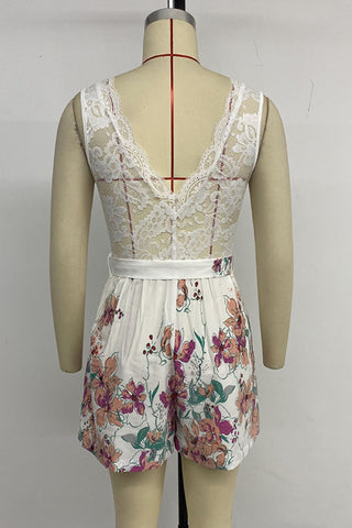 Lace Top Floral Print Romper