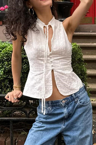 Button-Front Sleeveless Top