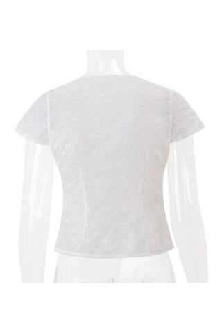 Lace-Trimmed Tie-Front Blouse