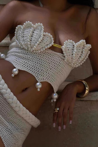 Pearl Trim Crop and Skirt Set