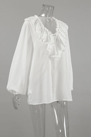 Ruffle-Trimmed Blouse with Flowy Sleeves
