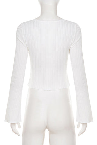 V-Neck Ribbed Hook Detail Blouse