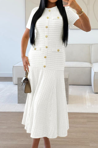 Button-Front Casual Midi Dress