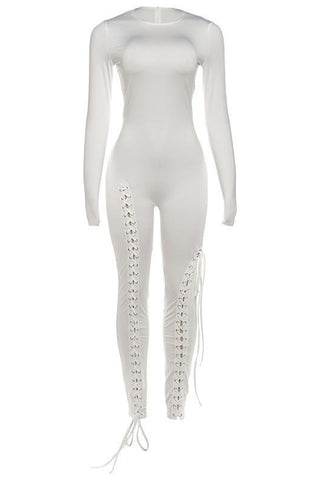 Lace-Up Detail Long Sleeve Jumpsuit