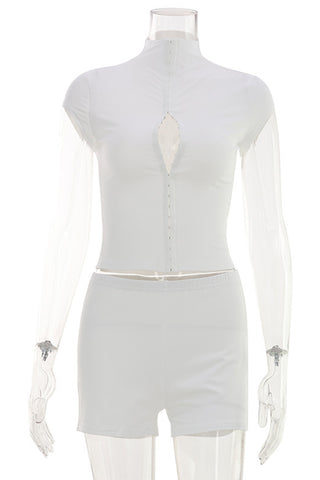 High-Neck Short Set with Keyhole Detail
