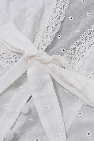 Lace-Trimmed Tie-Front Blouse