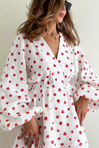 Flowy Strawberry Print Casual Dress