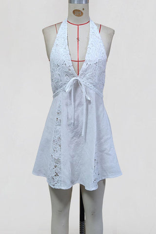 Halter Lace-Trim Mini Dress