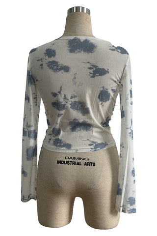 Long Sleeve Tie-Dye Mesh Top