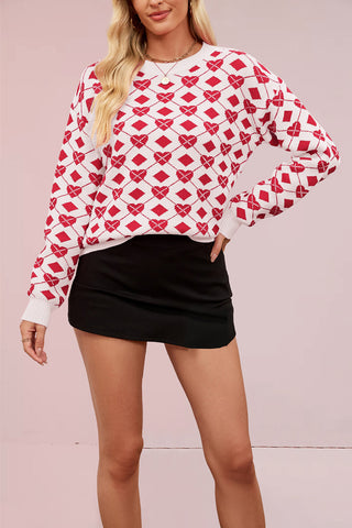 Heart Pattern Crewneck Sweater