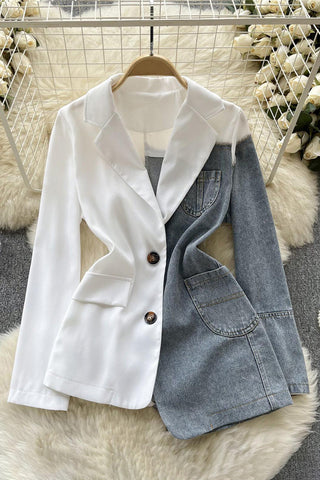Two-Tone Houndstooth Denim Jacket