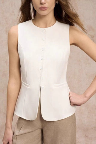 Button-Front Sleeveless Tank Top