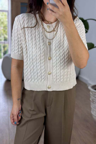 Short-Sleeve Textured Cardigan