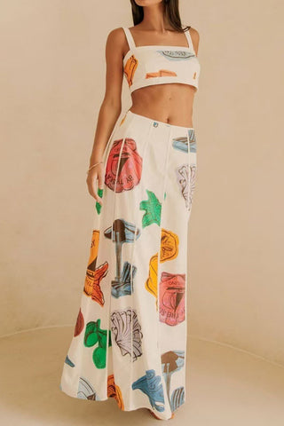 Printed Crop Top and Maxi Skirt Set