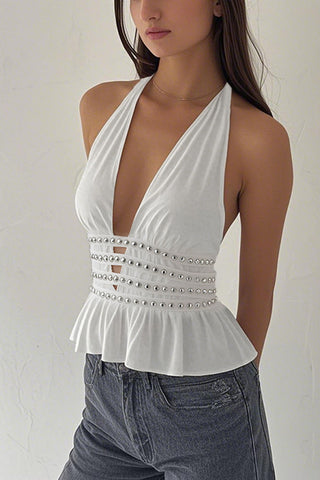 Studded Halter Peplum Tank Top