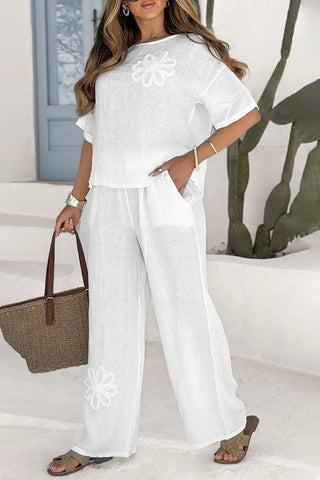 Floral Detail Relaxed Pants Set