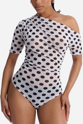 One-Shoulder Polka Dot Bodysuit